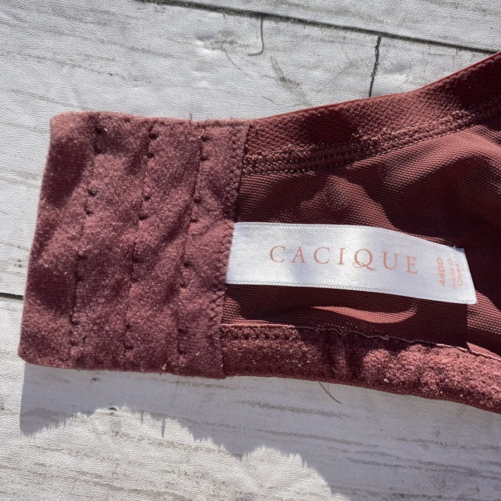 Cacique 44DD Bra Lightly Lined Balconette Underwire Mauve Cream Floral Dot Soft - Picture 11 of 12